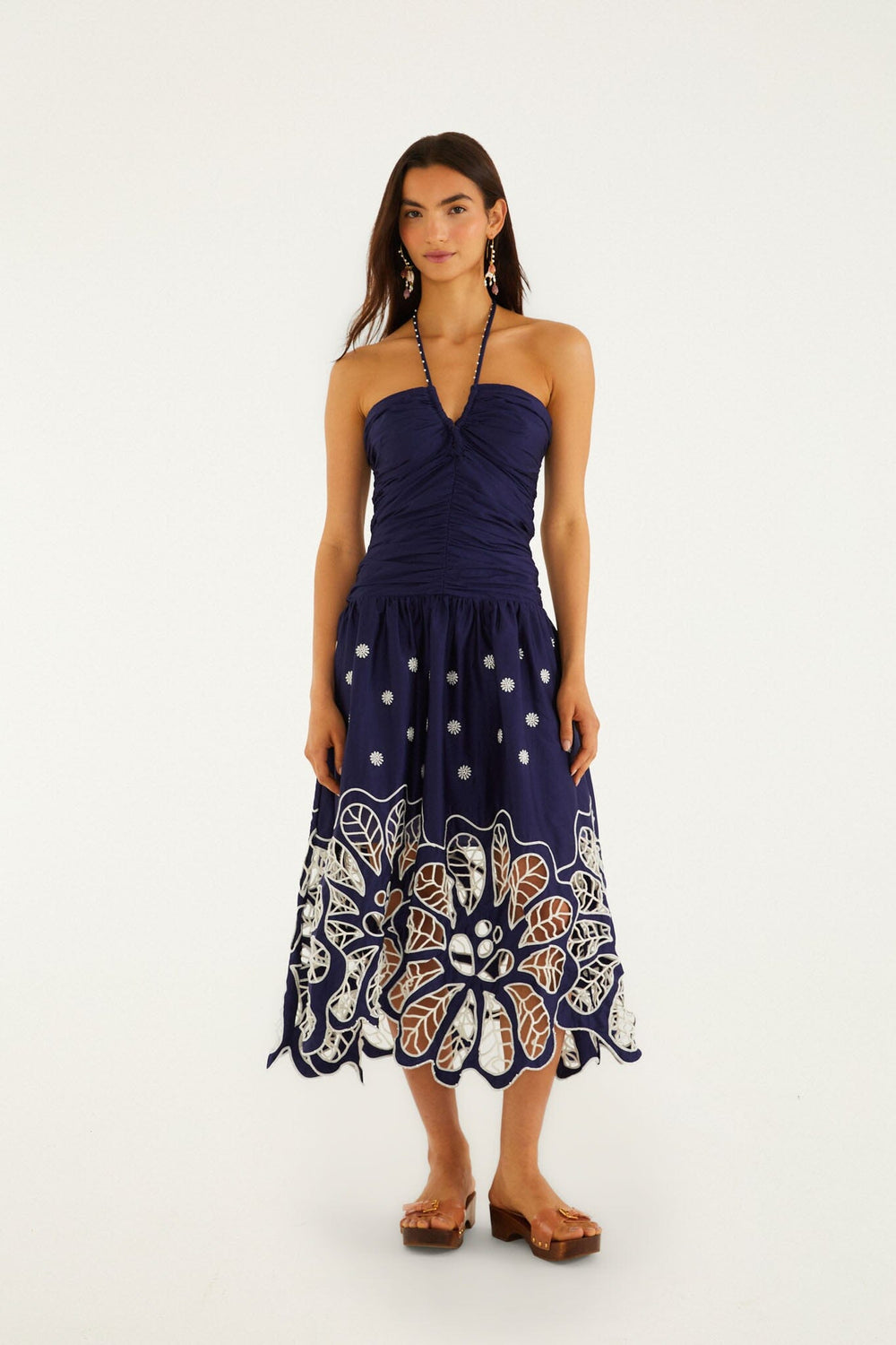 Navy Blue Embroidered Richelieu Midi Dress - FARM Rio DARK BLUE