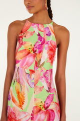 Multicolor Artsy Flora Euroflax Premium Linen Midi Dress - FARM Rio ARTSY FLORA GREEN