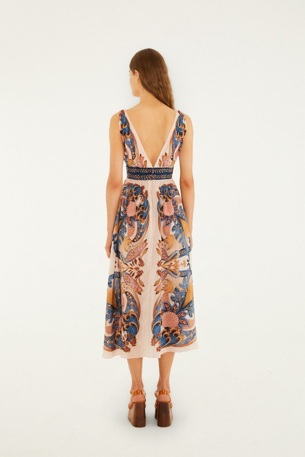 Soft Pink Garden Scarf V Neck Midi Dress - FARM Rio GARDEN SCARF SOFT PINK