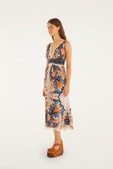 Soft Pink Garden Scarf V Neck Midi Dress - FARM Rio GARDEN SCARF SOFT PINK