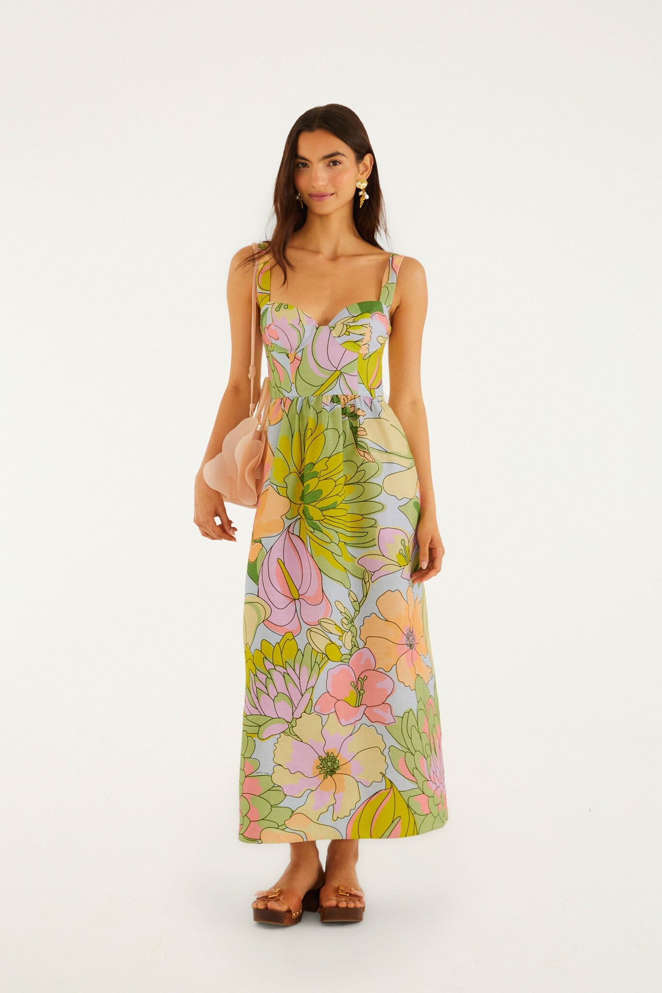 Light Blue Spring Affair Euroflax Premium Linen Maxi Dress - FARM Rio ORANGE