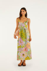 Light Blue Spring Affair Euroflax Premium Linen Maxi Dress - FARM Rio ORANGE