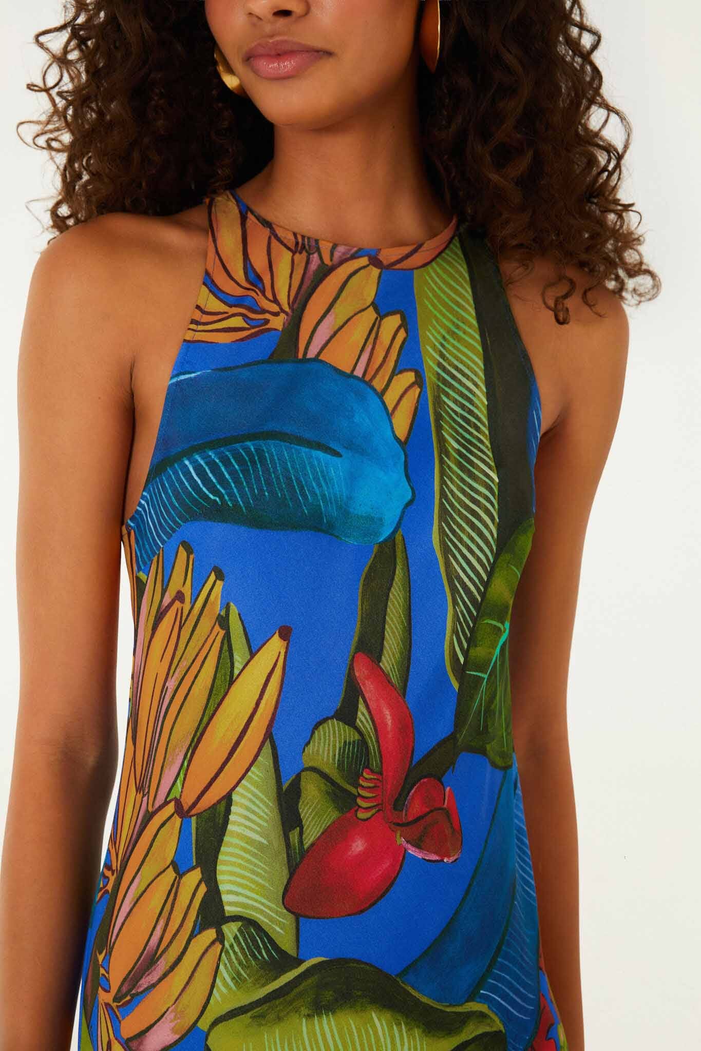 Blue Banana Grapes Sleeveless Lenzing Ecovero Maxi Dress - FARM Rio BANANA GRAPES BLUE