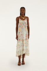 Multicolor Rendeira Ruffled Sleeveless Maxi Dress - FARM Rio ORANGE