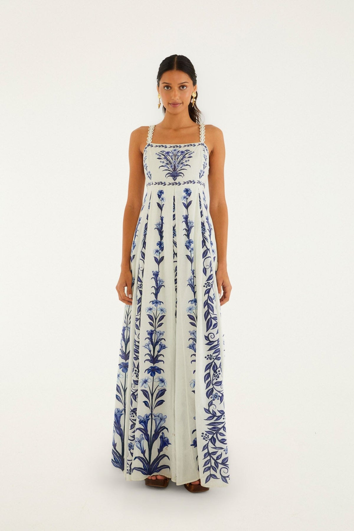 Off-White Flowers Arch Pleats Maxi Dress - FARM Rio FLOWERS ARCH OFF-WHITE
