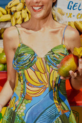 Blue Banana Grapes 3d Bodice Sleeveless Maxi Dress - FARM Rio BANANA GRAPES BLUE