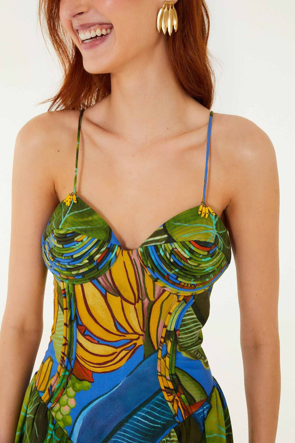 Blue Banana Grapes 3d Bodice Sleeveless Maxi Dress - FARM Rio BANANA GRAPES BLUE