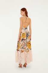 Light Pink Ligia Floral Lace Lenzing Ecovero Euroflax Maxi Dress - FARM Rio LIGIA FLORAL LIGHT PINK