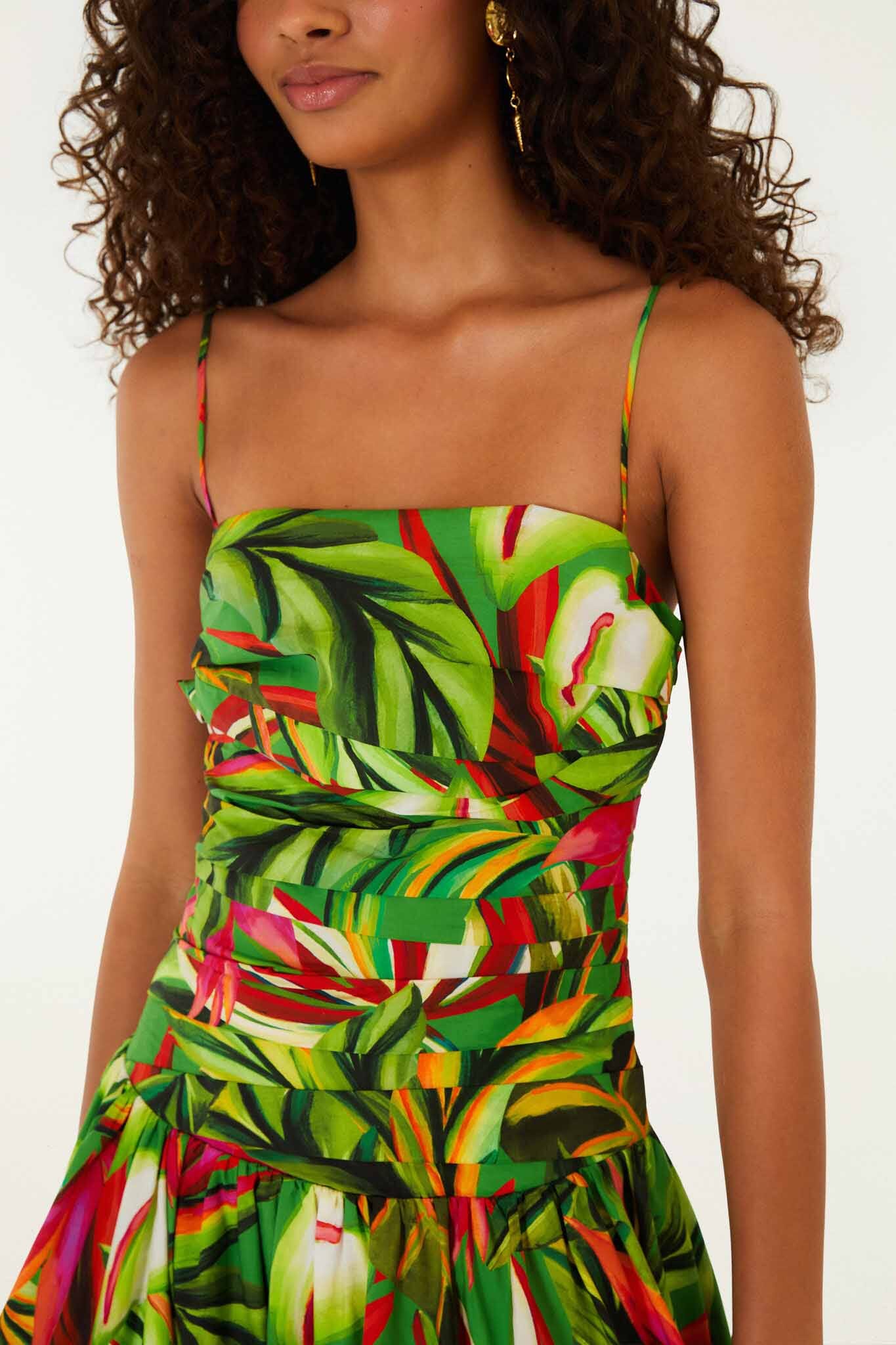 Green Tropical Dream Draped Organic Cotton Maxi Dress - FARM Rio ORANGE