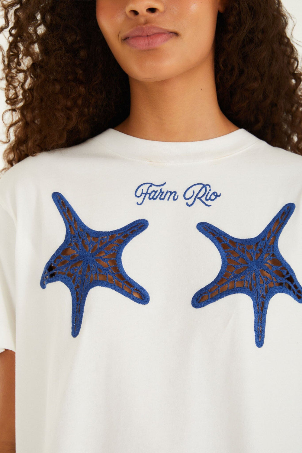 White Farm Rio Starfish Cut-Out Organic Cotton T-Shirt - FARM Rio OFF-WHITE