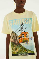 Bondinho Landscape Carioca Organic Cotton Relaxed T-Shirt - FARM Rio LIGHT YELLOW