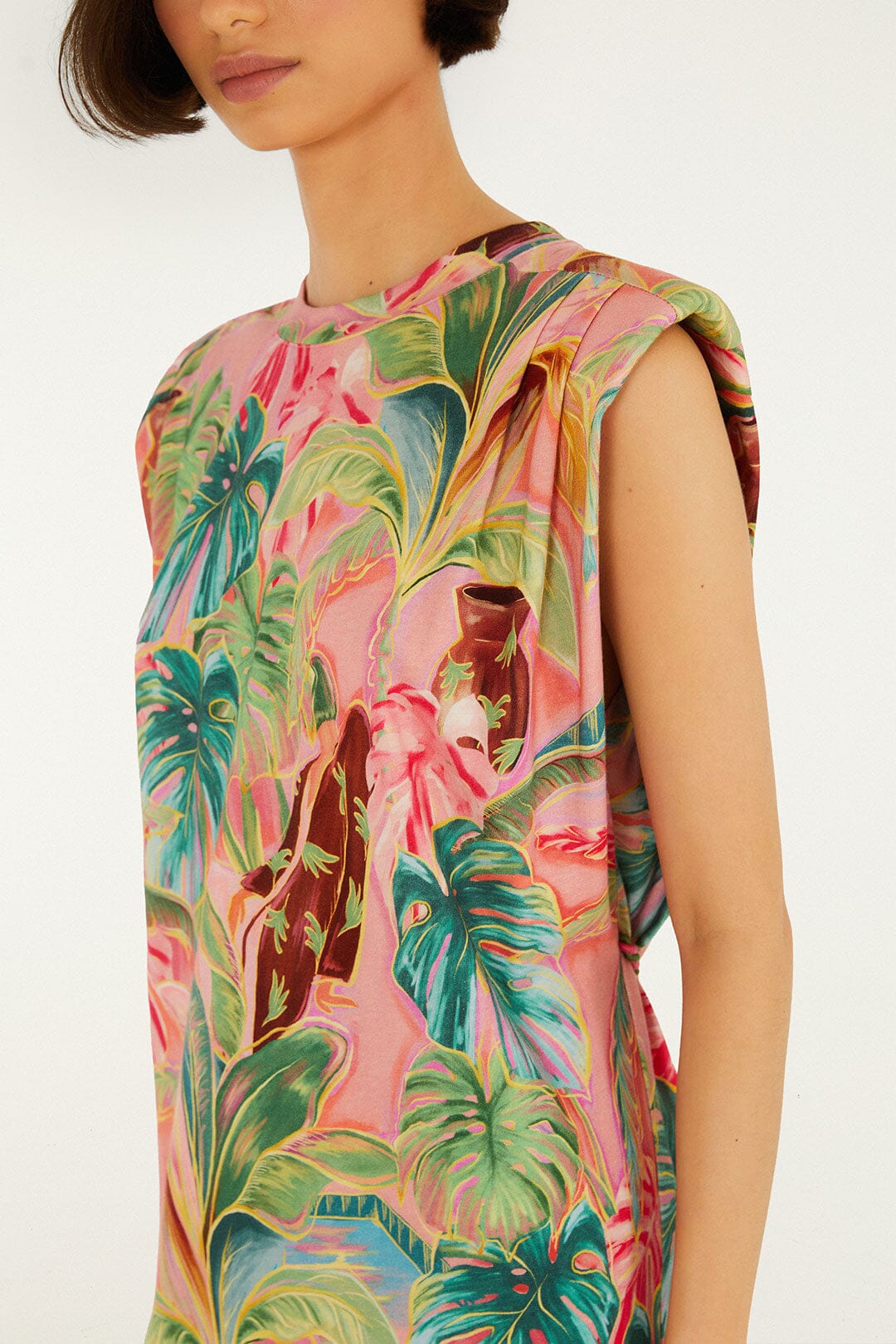 Pink Pool Time Padded Shoulder Organic Cotton T-Shirt - FARM Rio POOL TIME SOFT PINK