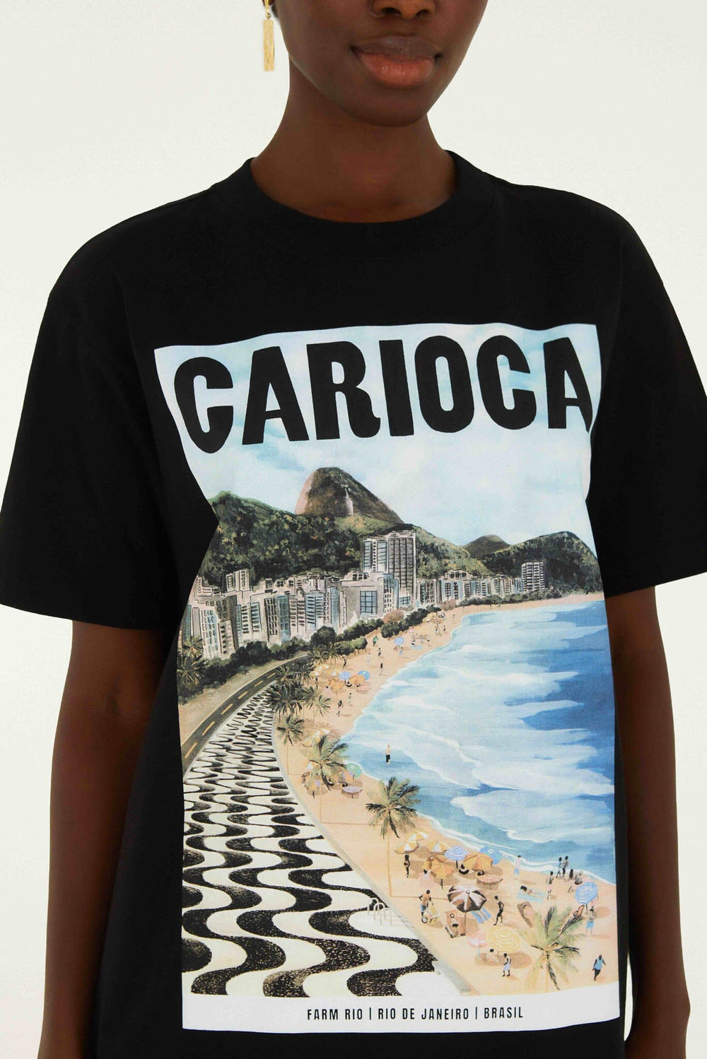 Black Landscape Carioca Organic Cotton Relaxed T-Shirt - FARM Rio BLACK