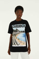 Black Landscape Carioca Organic Cotton Relaxed T-Shirt - FARM Rio BLACK