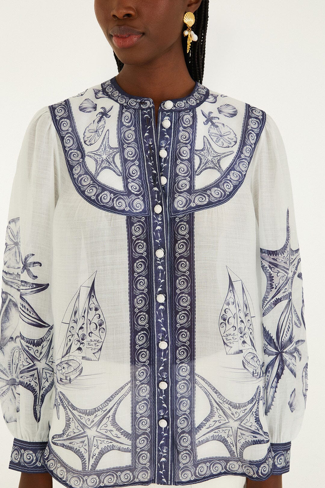 Off-White Coast Scarf Long Sleeve Blouse - FARM Rio COAST SCARF OFF-WHITE