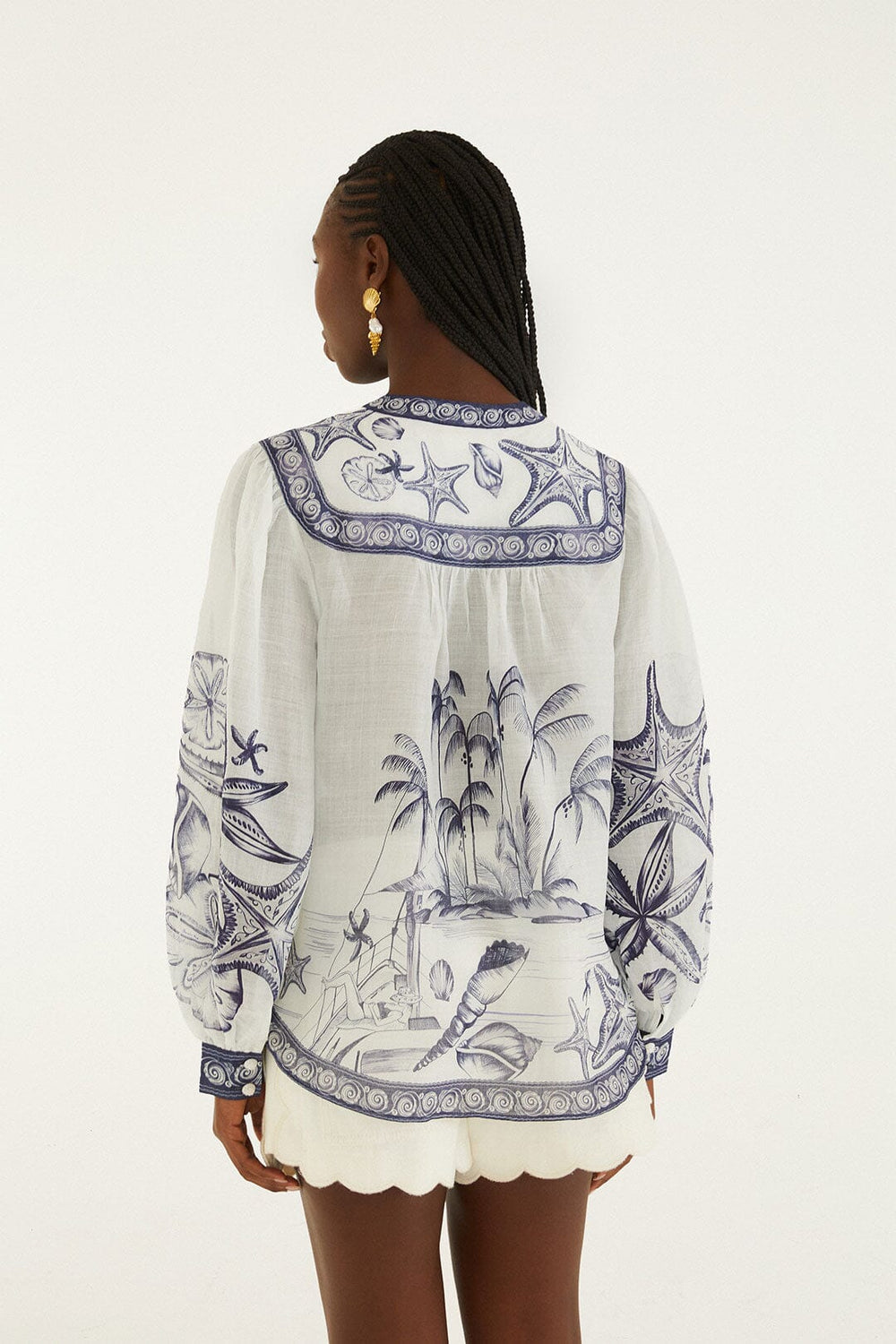 Off-White Coast Scarf Long Sleeve Blouse - FARM Rio COAST SCARF OFF-WHITE