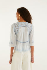 Light Blue Richelieu Short Sleeve Blouse - FARM Rio LIGHT BLUE