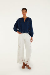 Navy Blue Artisanal Long Sleeve Blouse - FARM Rio NAVY BLUE