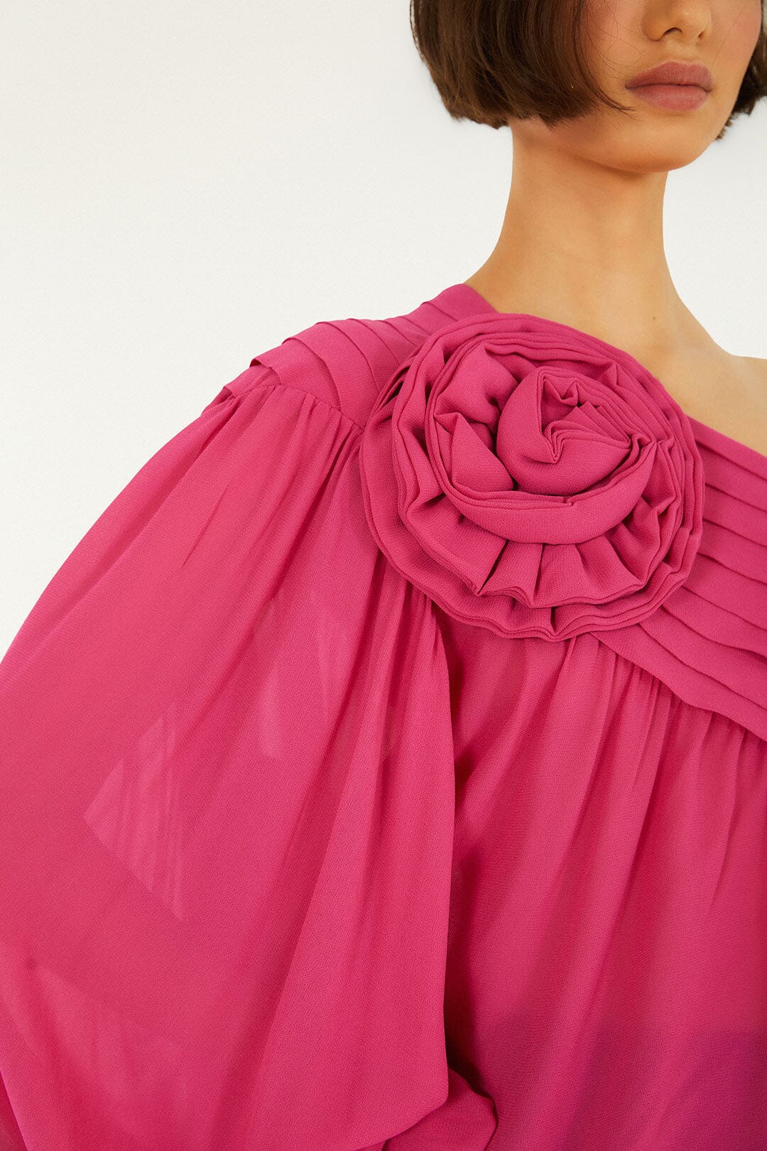 Pink 3d Rose One-Shoulder Blouse - FARM Rio PINK