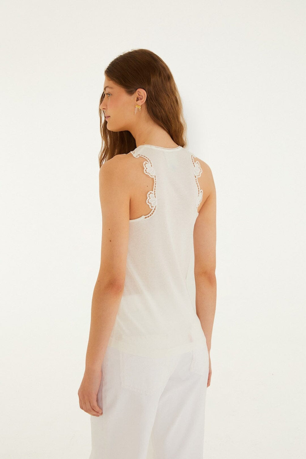 Off-White Lace Sleeveless Organic Cotton Blouse - FARM Rio OFF-WHITE