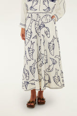 Off-White Fresh Fish Embroidered Midi Skirt - FARM Rio OFF-WHITE