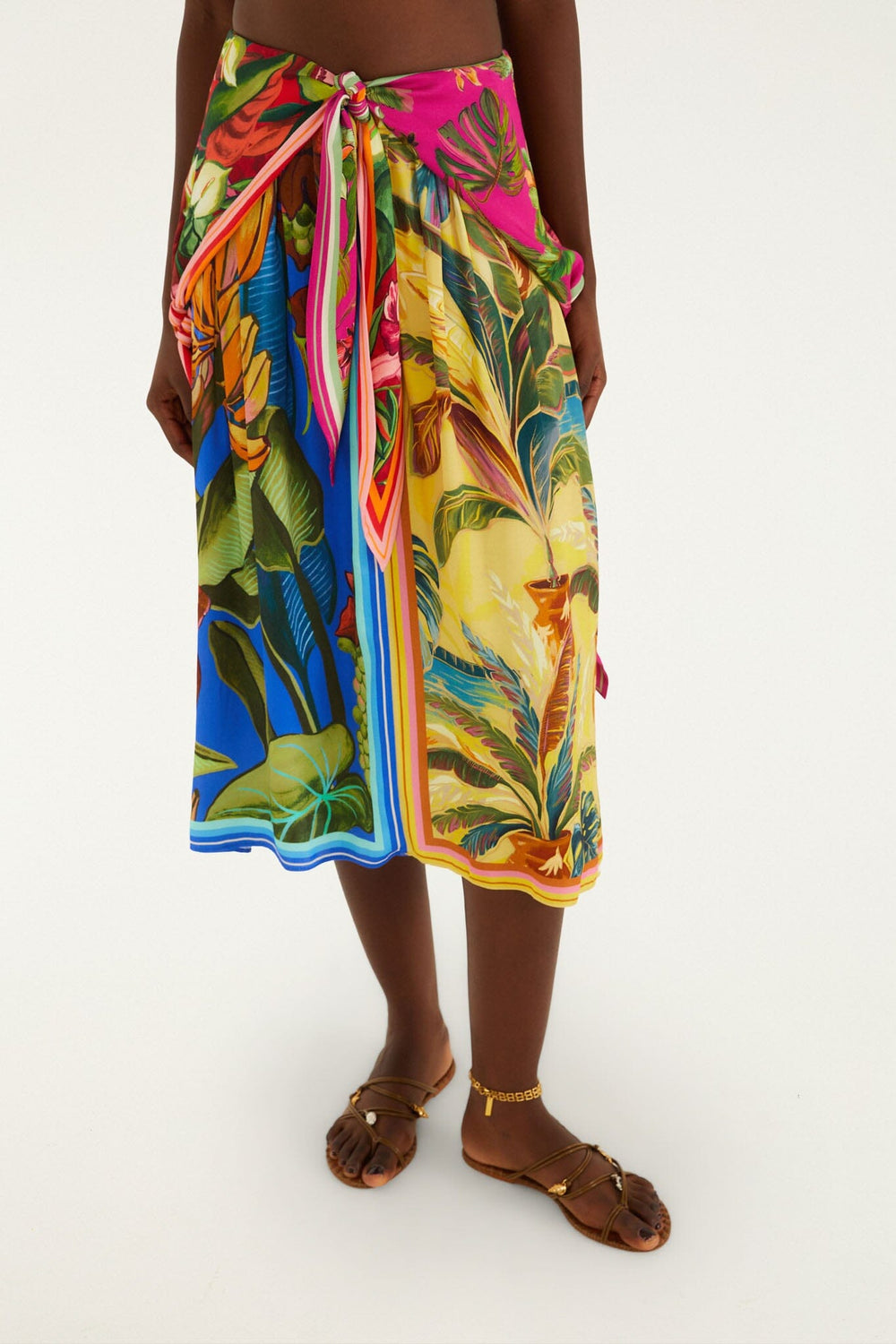 Multicolor Rainbow Summer Mixed Scarves Lenzing Ecovero Viscose Midi Skirt - FARM Rio RAINBOW SUMMER MIXED