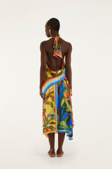 Multicolor Rainbow Summer Mixed Scarves Lenzing Ecovero Viscose Midi Skirt - FARM Rio RAINBOW SUMMER MIXED