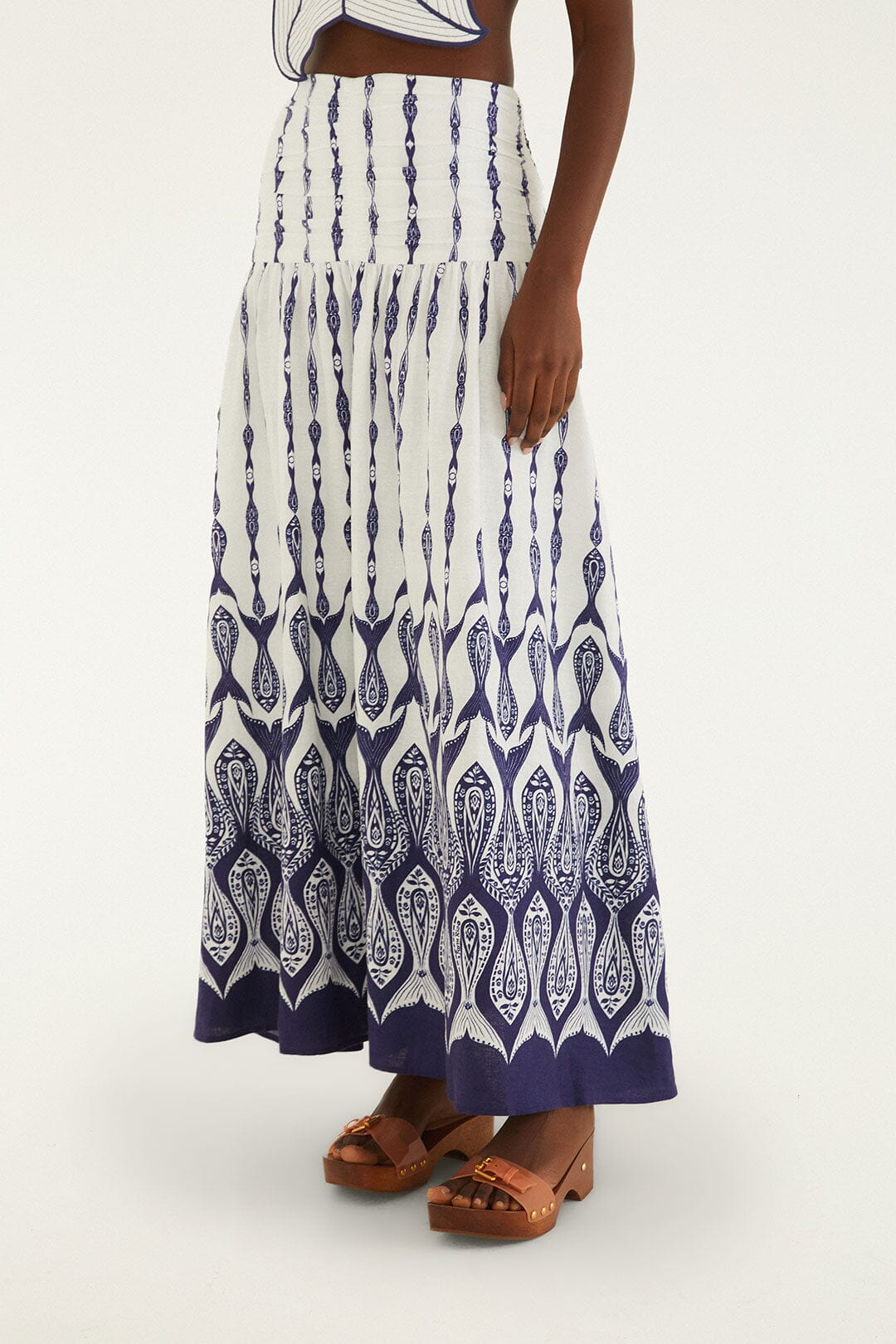 Off-White Fishes Flow Lenzing Ecovero Euroflax Maxi Skirt - FARM Rio FISHES FLOW OFF-WHITE