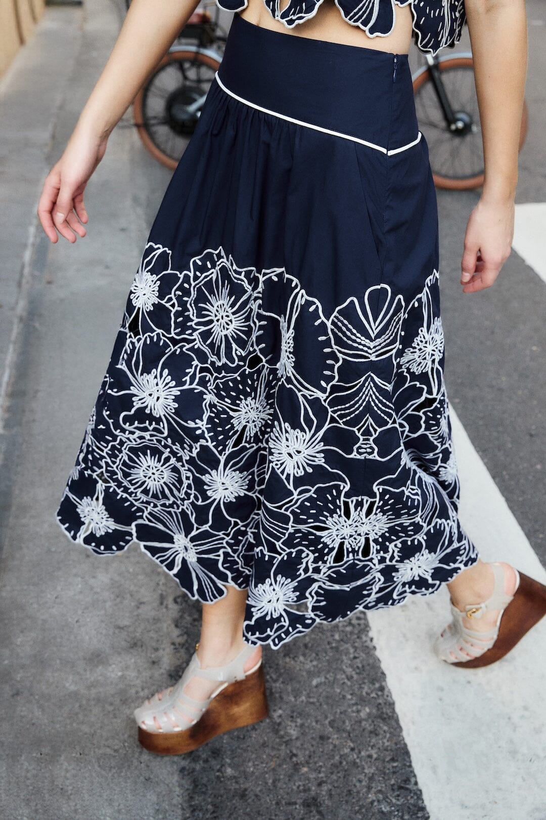 Blue Flowers Richelieu Organic Cotton Maxi Skirt - FARM Rio BLUE