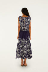 Blue Flowers Richelieu Organic Cotton Maxi Skirt - FARM Rio BLUE