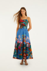 Multicolor Dream Landscape Organic Cotton Midi Skirt - FARM Rio DREAM LANDSCAPE MULTICOLOR