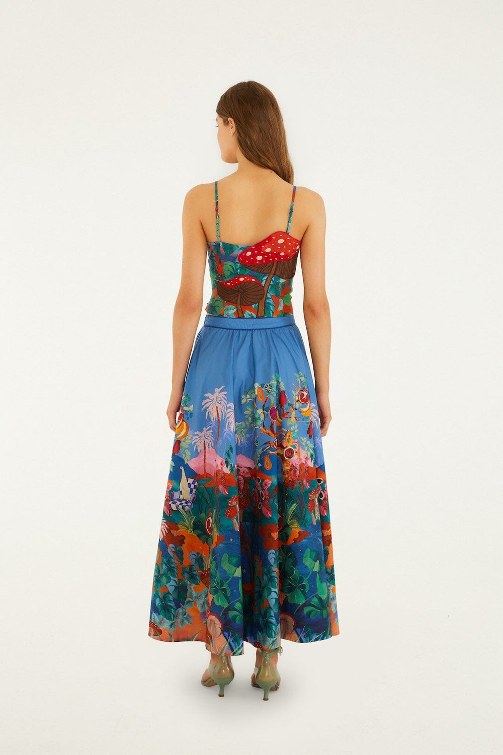 Multicolor Dream Landscape Organic Cotton Midi Skirt - FARM Rio DREAM LANDSCAPE MULTICOLOR