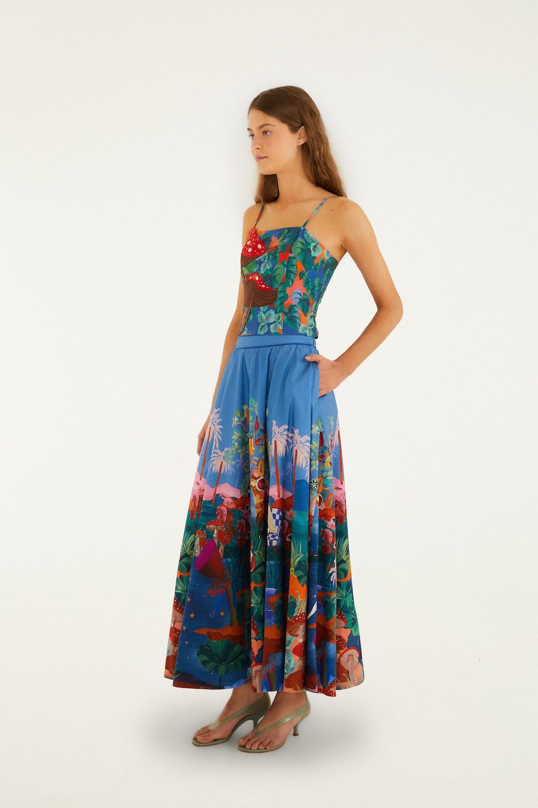 Multicolor Dream Landscape Organic Cotton Midi Skirt - FARM Rio DREAM LANDSCAPE MULTICOLOR