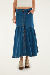 Panelled Denim Long Skirt - FARM Rio DENIM