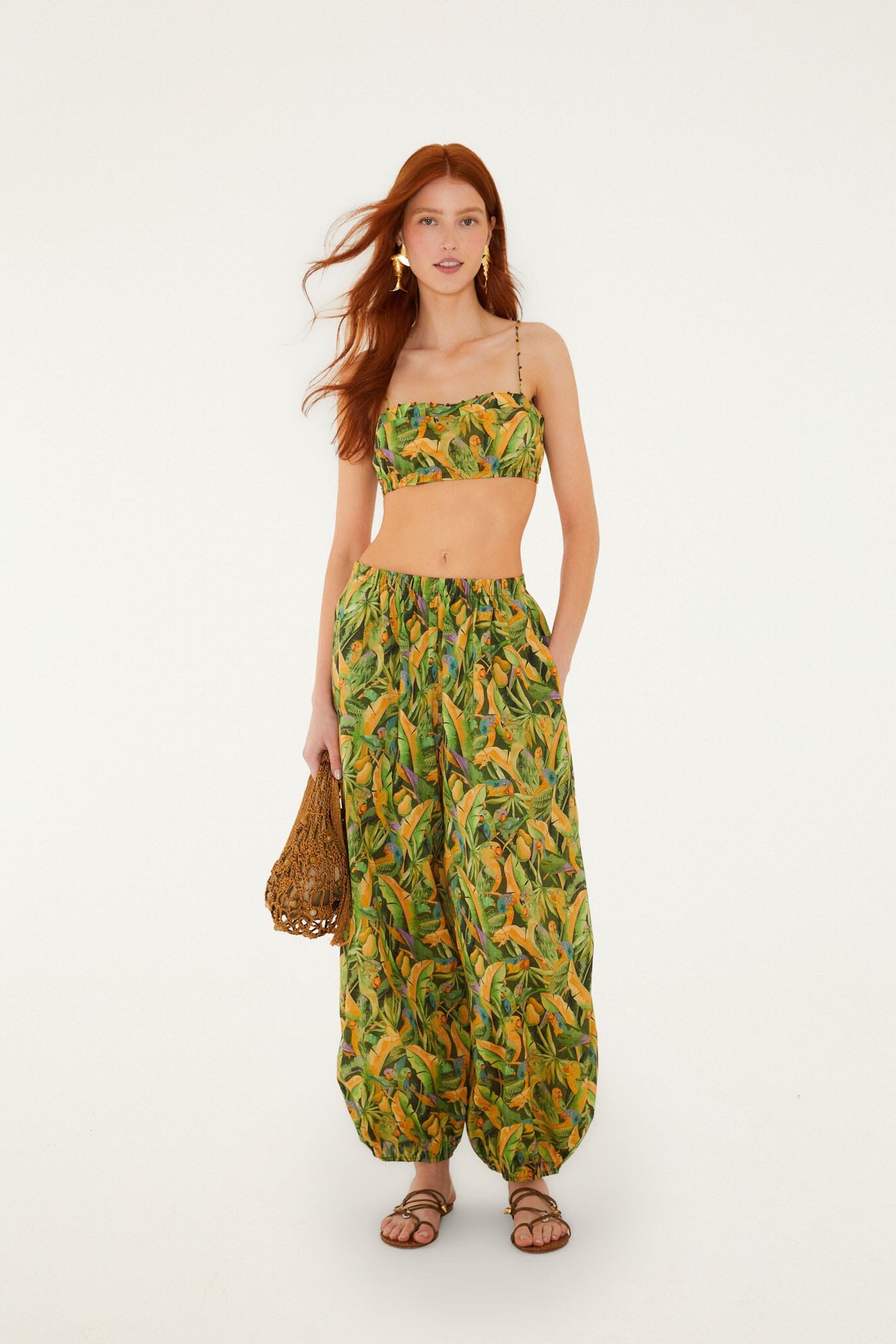 Forest Green Parrots Balloon Pants - FARM Rio PARROTS FOREST GREEN