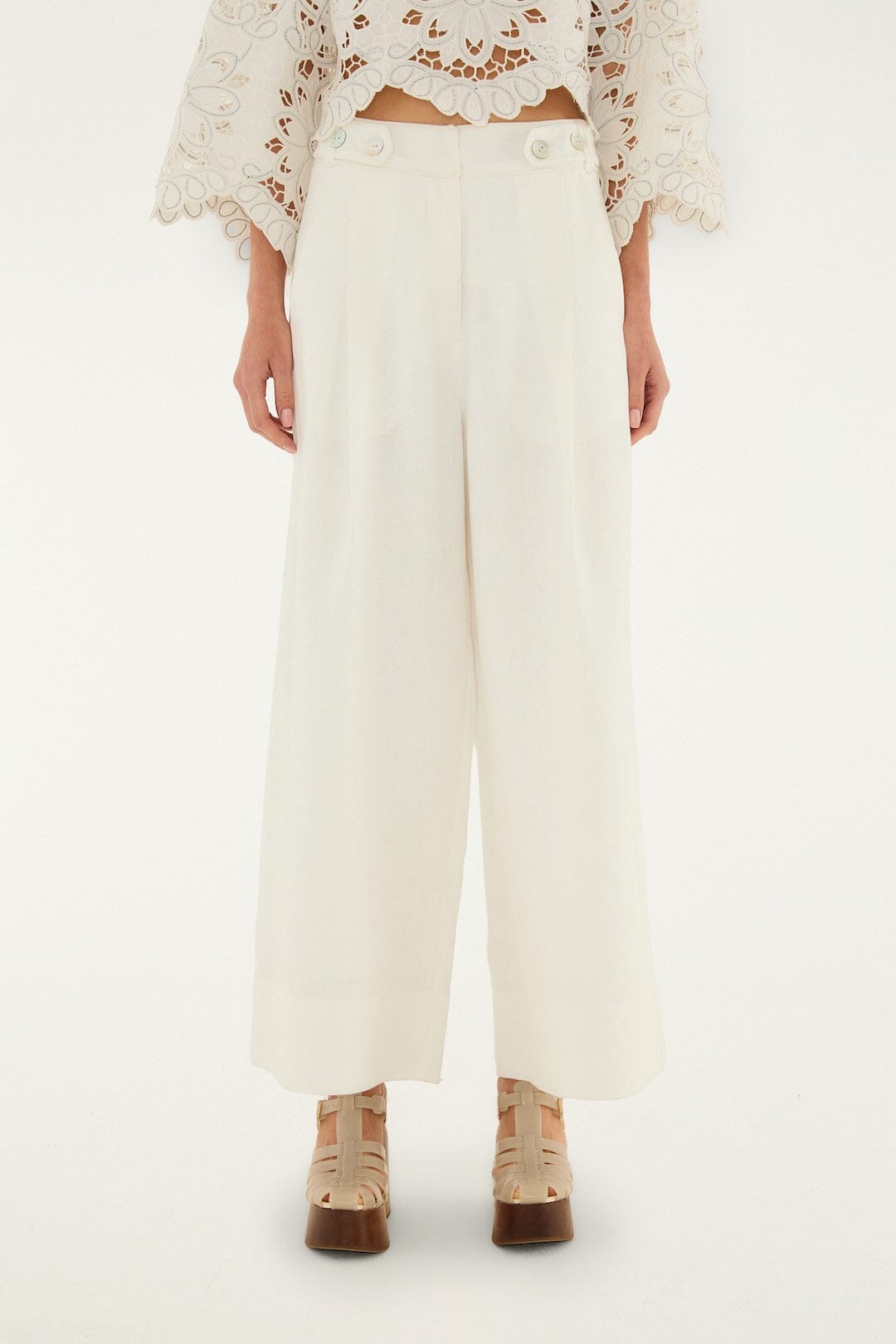 Off-White High Waisted Euroflax Premium Linen Pants - FARM Rio OFF-WHITE