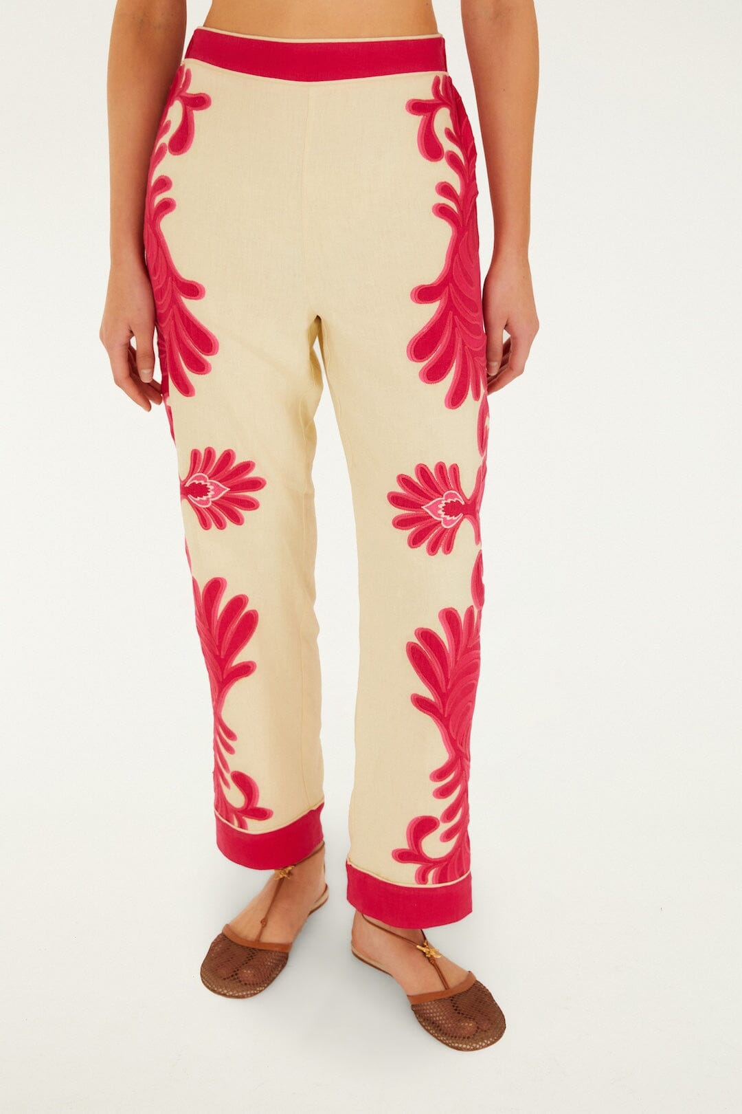 Pink Spring Arabesc Cutwork Lenzing Ecovero Euroflax Pants - FARM Rio SPRING ARABESC PINK
