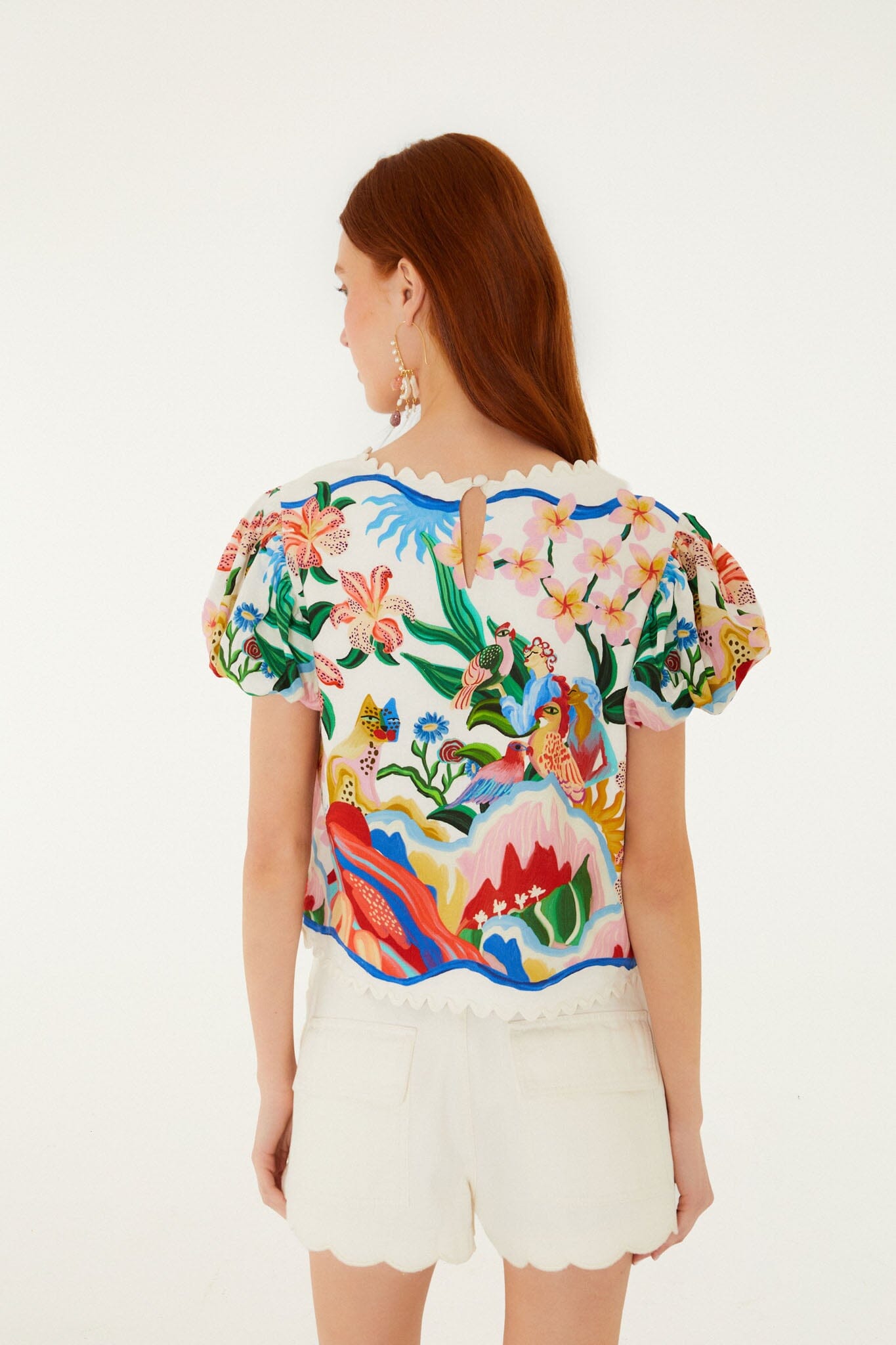 White Scalloped Front Pockets Canvas Shorts - FARM Rio WHITE