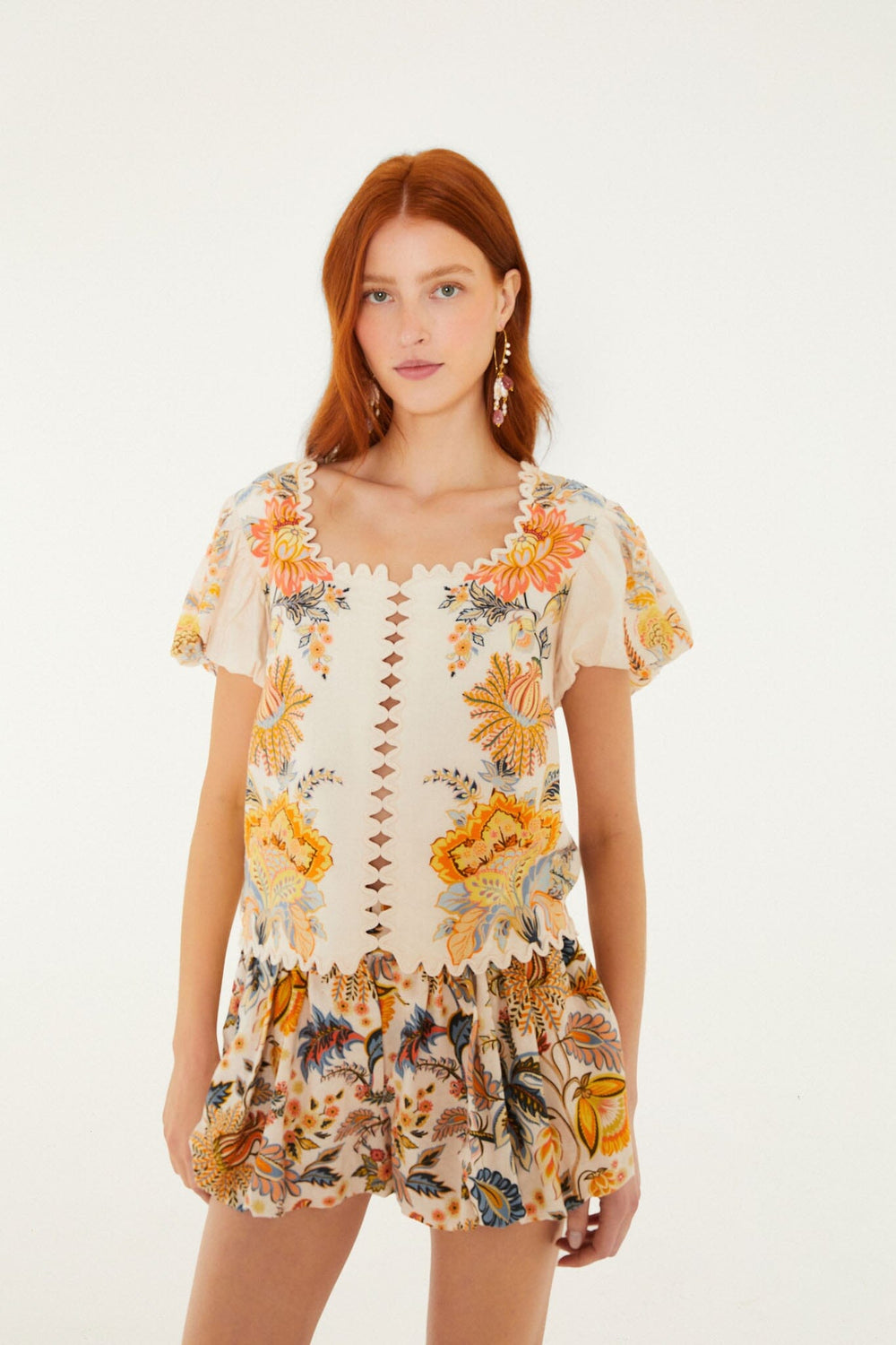 Off-White Ligia Lenzing Ecovero Euroflax Shorts - FARM Rio LIGIA FLORAL LIGHT PINK