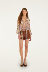 Caramel Richelieu Belt Loops Leather Shorts - FARM Rio CARAMEL