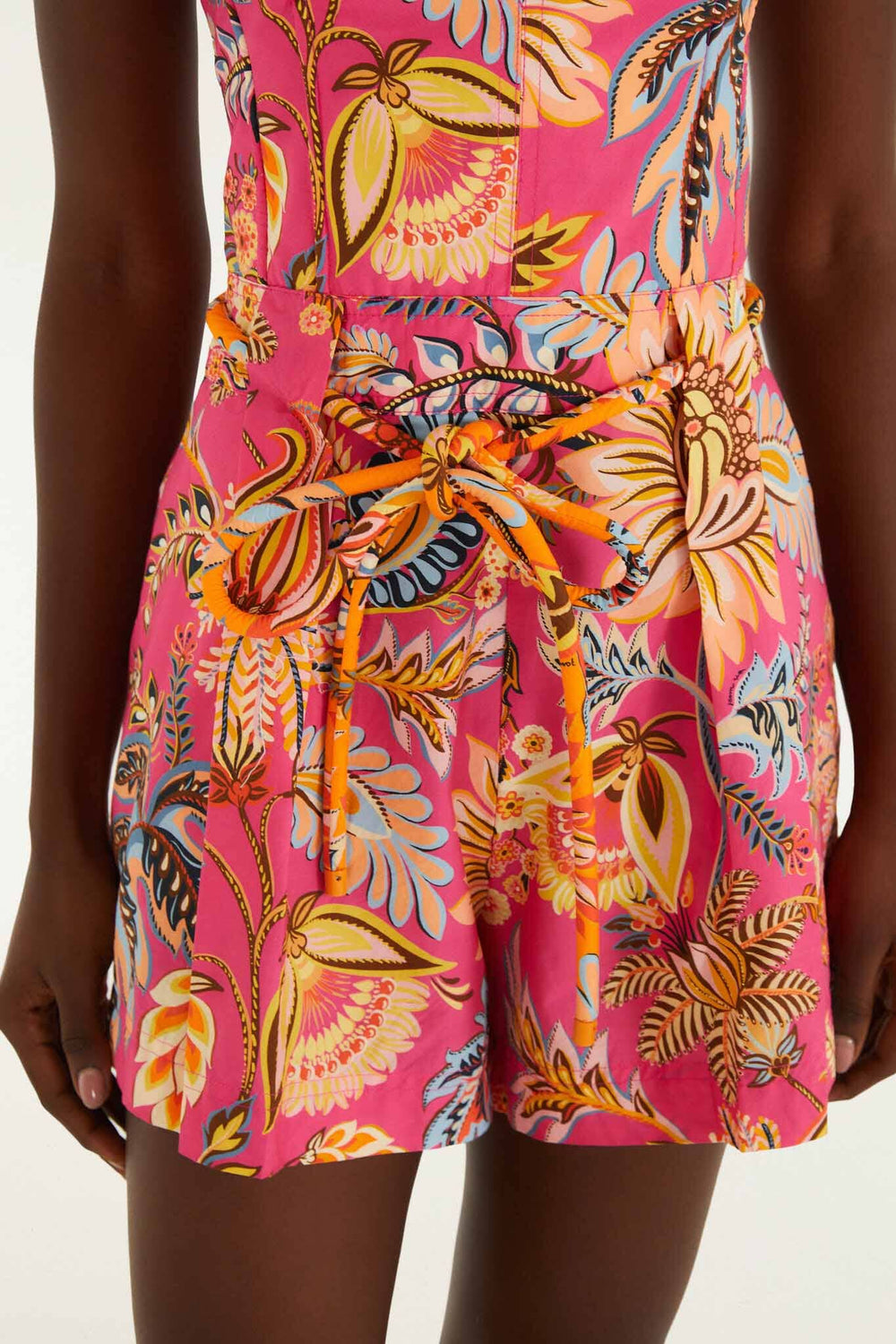 Pink Ligia Floral Drawstring Organic Cotton Romper - FARM Rio LIGIA FLORAL PINK