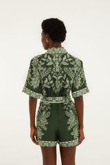 Dark Green Miranda Belted Romper - FARM Rio MIRANDA DARK GREEN