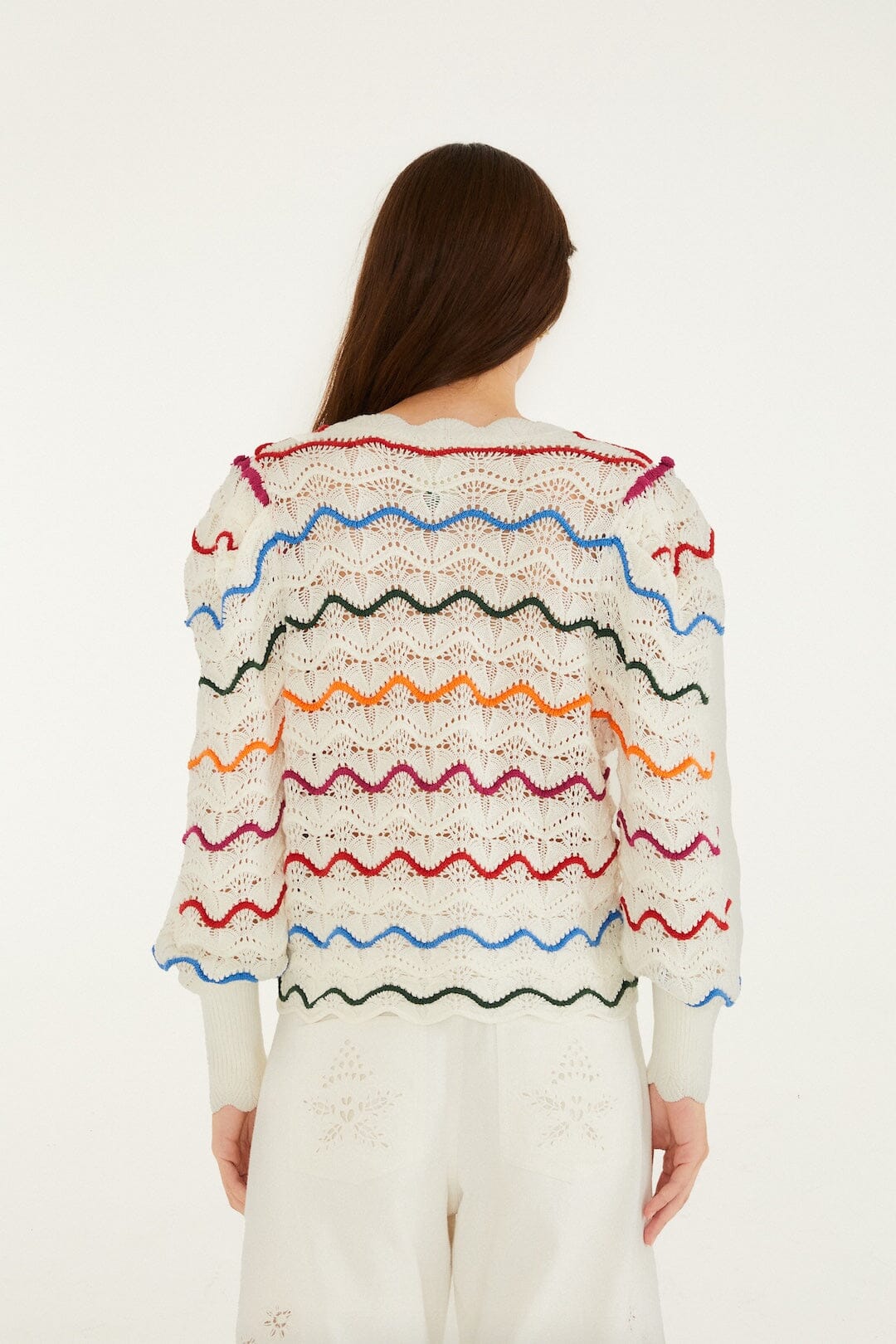 Colorful Stripes Knit Cardigan - FARM Rio OFF-WHITE