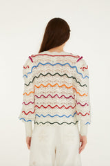 Colorful Stripes Knit Cardigan - FARM Rio OFF-WHITE