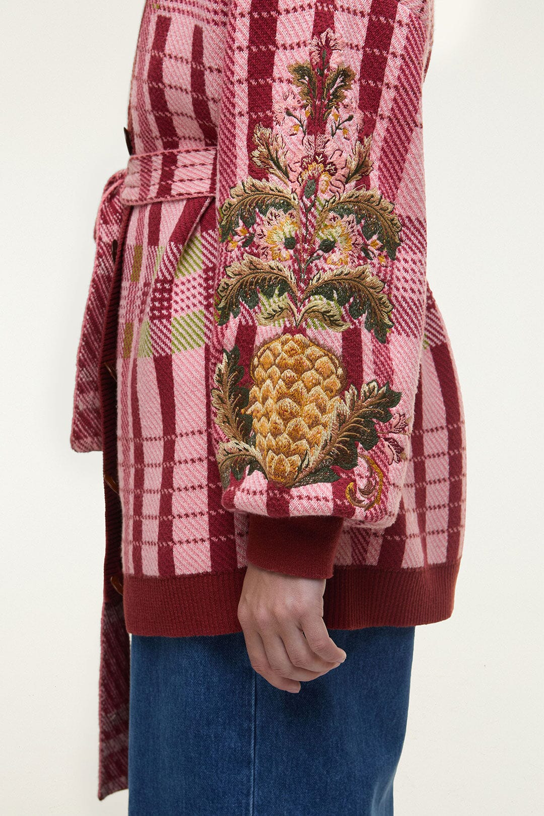 Luisa Embroidered Cardigan - FARM Rio TARTAN PINK