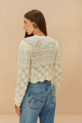 Off-White Mixed Lace Stitch Cardigan - FARM Rio OFF-WHITE