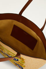 Raffia Basket Tote Bag Large - FARM Rio SUNNY PARADISE EMBROIDERY
