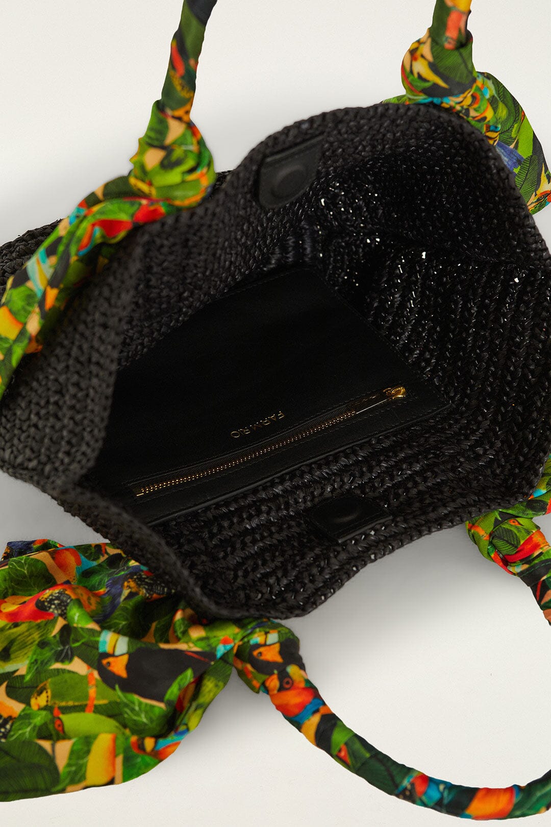 Black Scarf Raffia Mini Basket Bag - FARM Rio BLACK