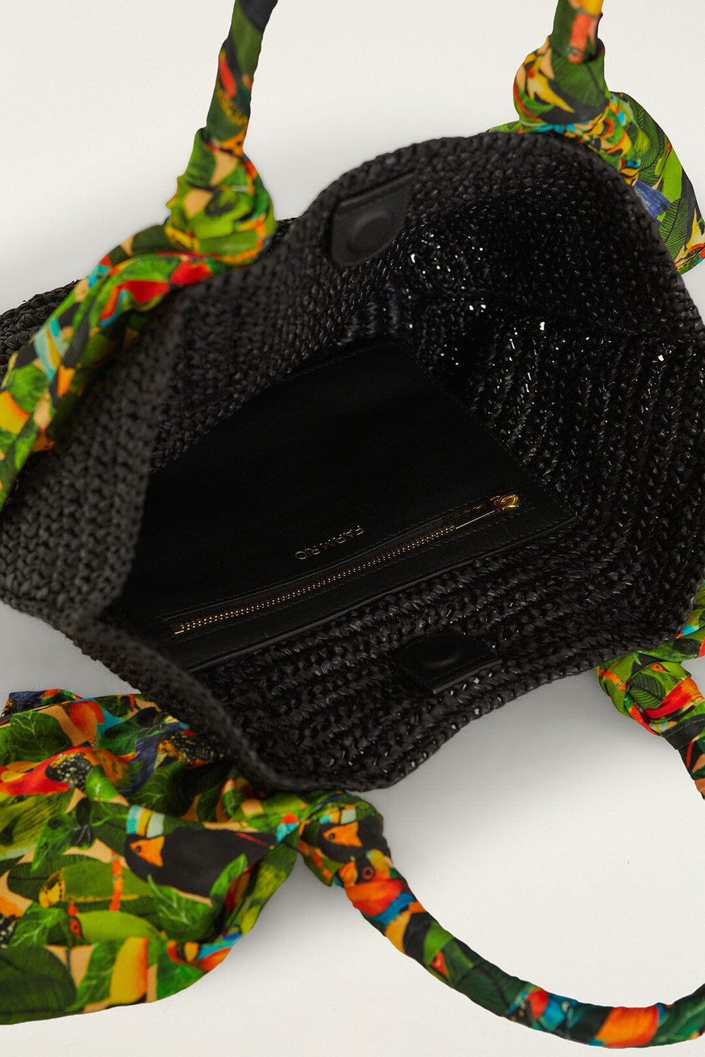 Black Scarf Raffia Mini Basket Bag - FARM Rio BLACK