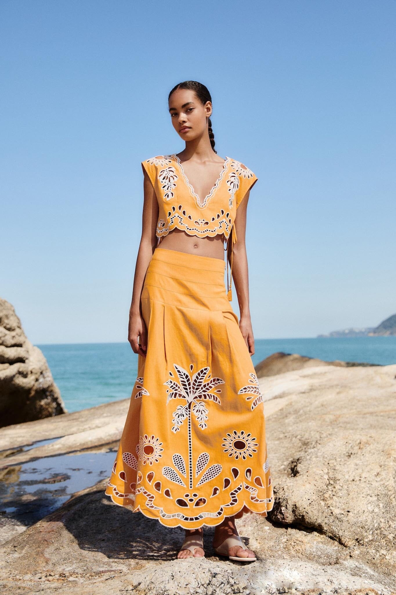 Camel Tropi Embroidery Skirt - FARM Rio TROPI EMBROIDERY CAMEL
